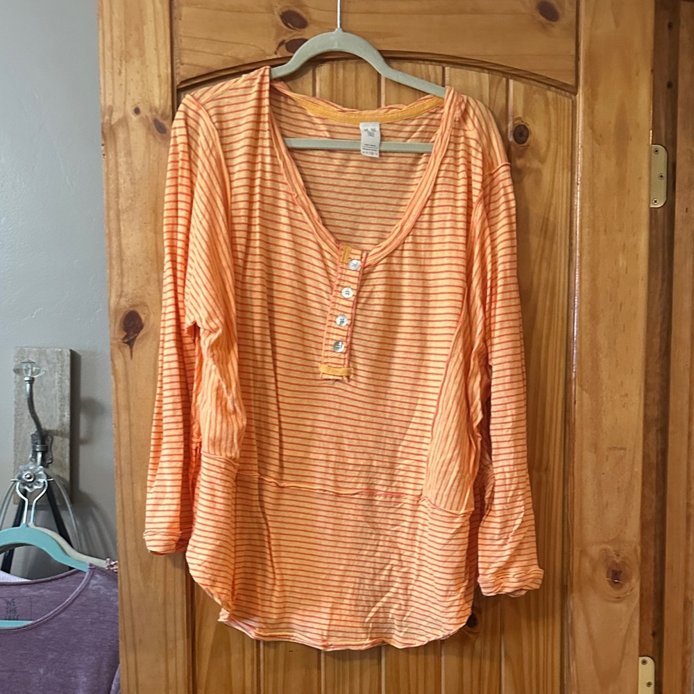 We The Free Orange Striped Long Sleeve Top